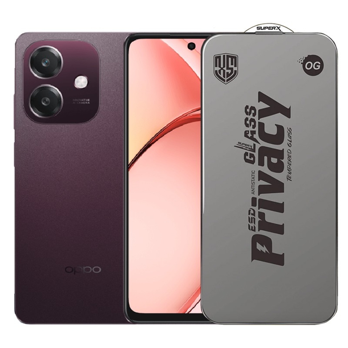 Folie de Protectie pentru Oppo A3, Vafy, Sticla Securizata ESD Antistatica, Super-X Privacy OG, Margini Negre, 0.30 mm, Transparent Inchis