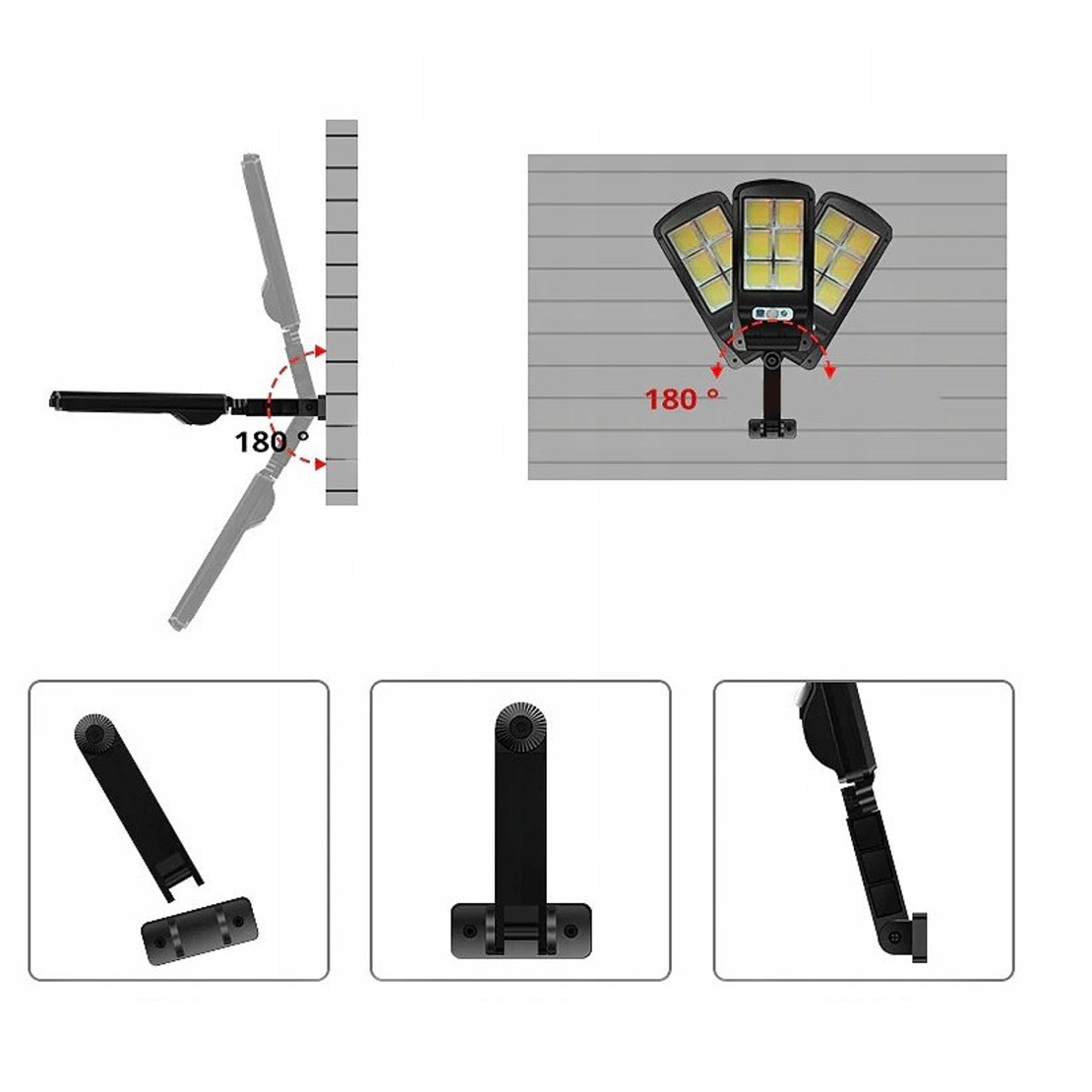 Lampă stradală solară Flippy, cu telecomandă, 36 cm x 11.5 cm, 108 COB LED, 2592 Lumeni, 21.6 W - echivalent 172 W bec incadescent, IP65, Senzor de Miscare, Senzor de Lumina, 2 Grile, Alb Rece