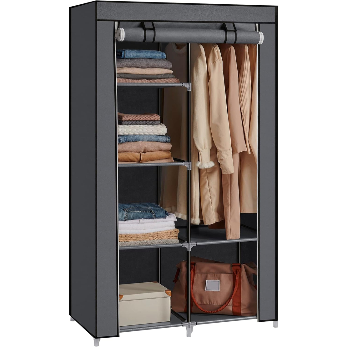 SONGMICS Garderoba pentru depozitarea hainelor, din material textil, design personalizabil, 45x88x168 cm, gri