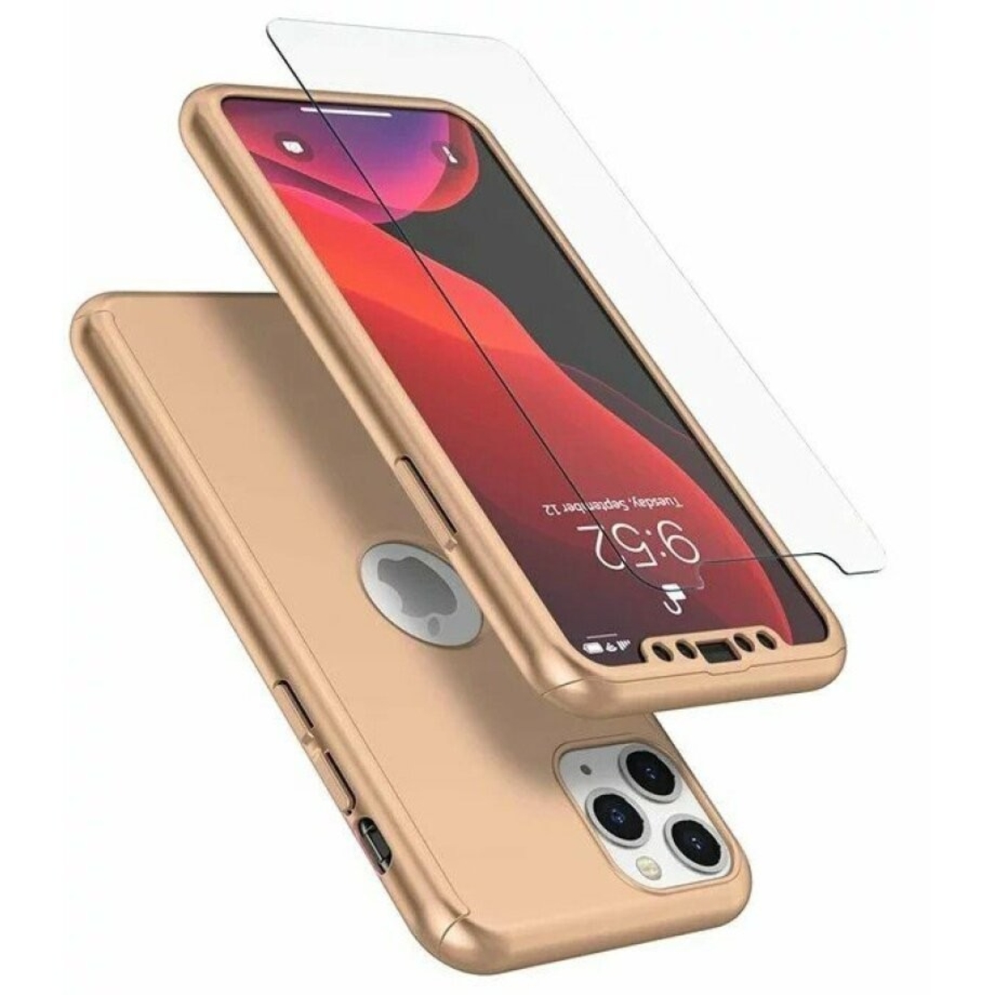 Husa de protectie Vafy compatibila cu Samsung A11 Full Cover 360 Auriu + Folie de protectie