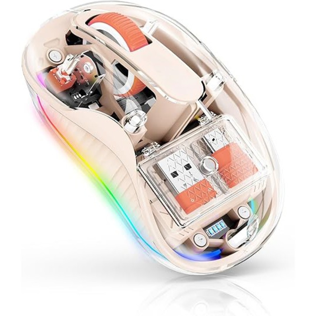 Mouse Wireless, Vafy, Dual Bluetooth, 2.4 GHz, Multi Device, USB-C, 4 Niveluri DPI 800-2400, Reincarcabil, Iluminare LED, Compatibil MacBook/iPad/Laptop, 10 x 6 cm, Crem