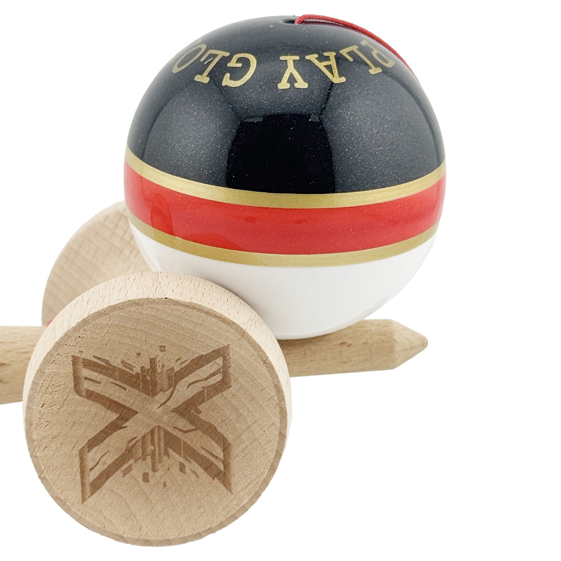 Kendama X Originala ROYAL SPIKE, Profesionala, Flippy, Cupe Mari KING SIZE V3, Super Sticky, Gaura in Baza, Rulment Metalic, din lemn 18 cm, Ata 62/65 cm, Inel Rosu