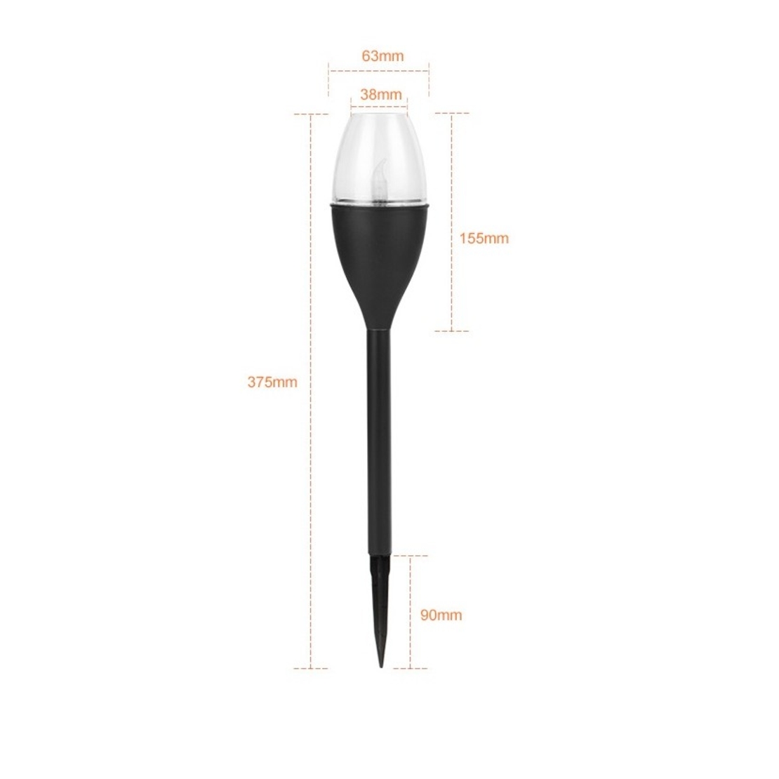 Lampa solara LED pentru gradina, Flippy, Set 10 Bucati, Tip Pahar de Vin, Inaltime 37.5 cm, efect de flacara, PVC si ABS, 2V, 200mAh, Lumina Alb Rece, Negru