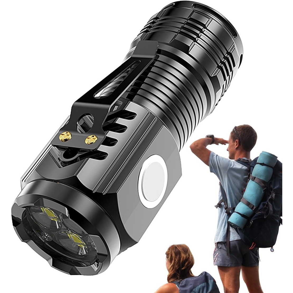 Lanterna cu 3 Nuclee Led, Vafy, Incarcare USB, Autonomie 4-20h, Raza Maxima 100-200 m, 5W, 4 x 4 x 9 cm, Suport de Agatat, Fund Magnetic, Negru Galvanizat