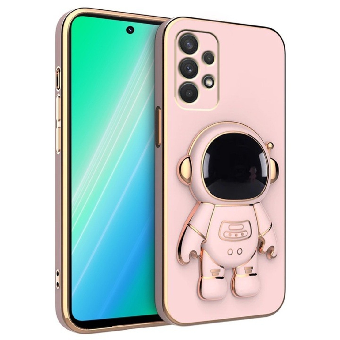 Husa Telefon 2in1, Vafy, Compatibila Samsung Galaxy S23, Carcasa TPU cu Suport Inclus Tip Astronaut, Protectie Camere, Roz