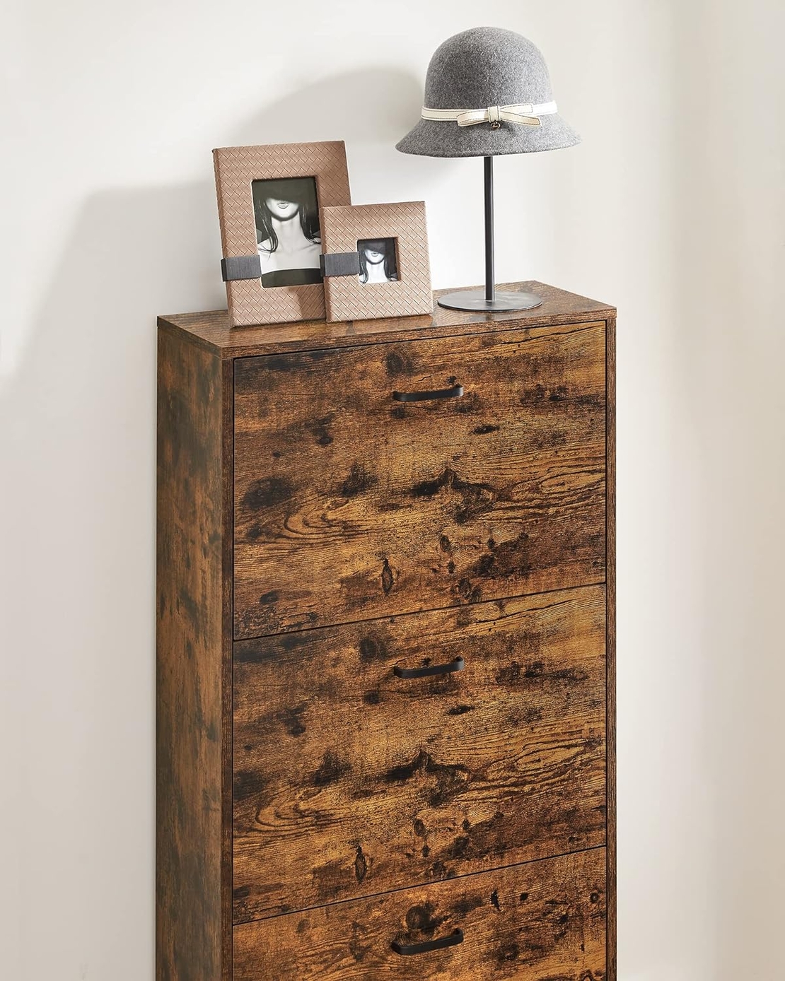 VASAGLE Dulap pantofi cu 3 usi rabatabile, din lemn, pentru 12-18 perechi, 60x24x120cm, maro rustic