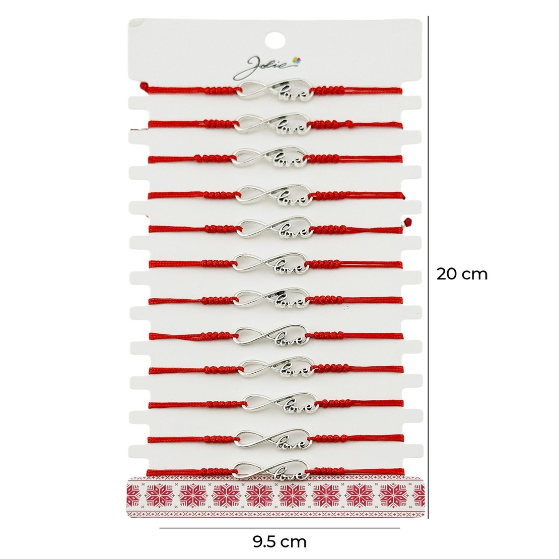 Martisor Bratara Impletita cu Pandantiv din Inox, Jolie, pentru Dama, Set 12 bucati, Snur Rosu Textil, Dimensiune Reglabila, Model Love Infinit