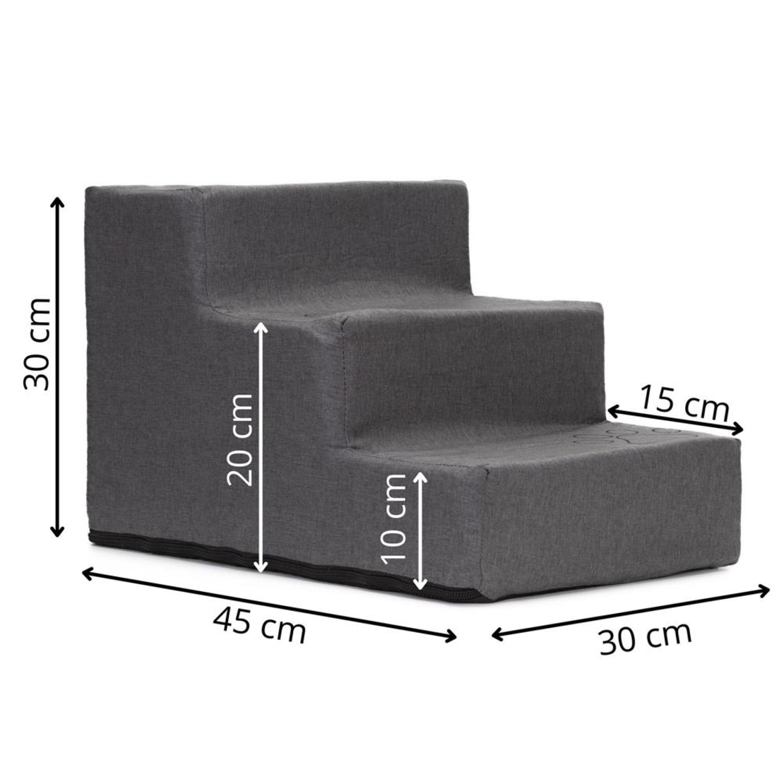 Scara pentru animale de companie, caini sau pisici, 3 trepte, antiderapanta, husa detasabila, inaltime 30 cm, gri inchis