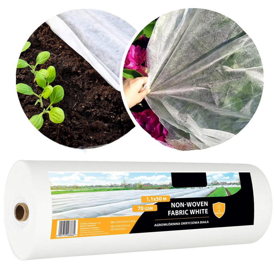 Folie agrotextil, mulcire, antiburuieni, filtru UV, 50 x 1.1metri, 70g/m2, alb