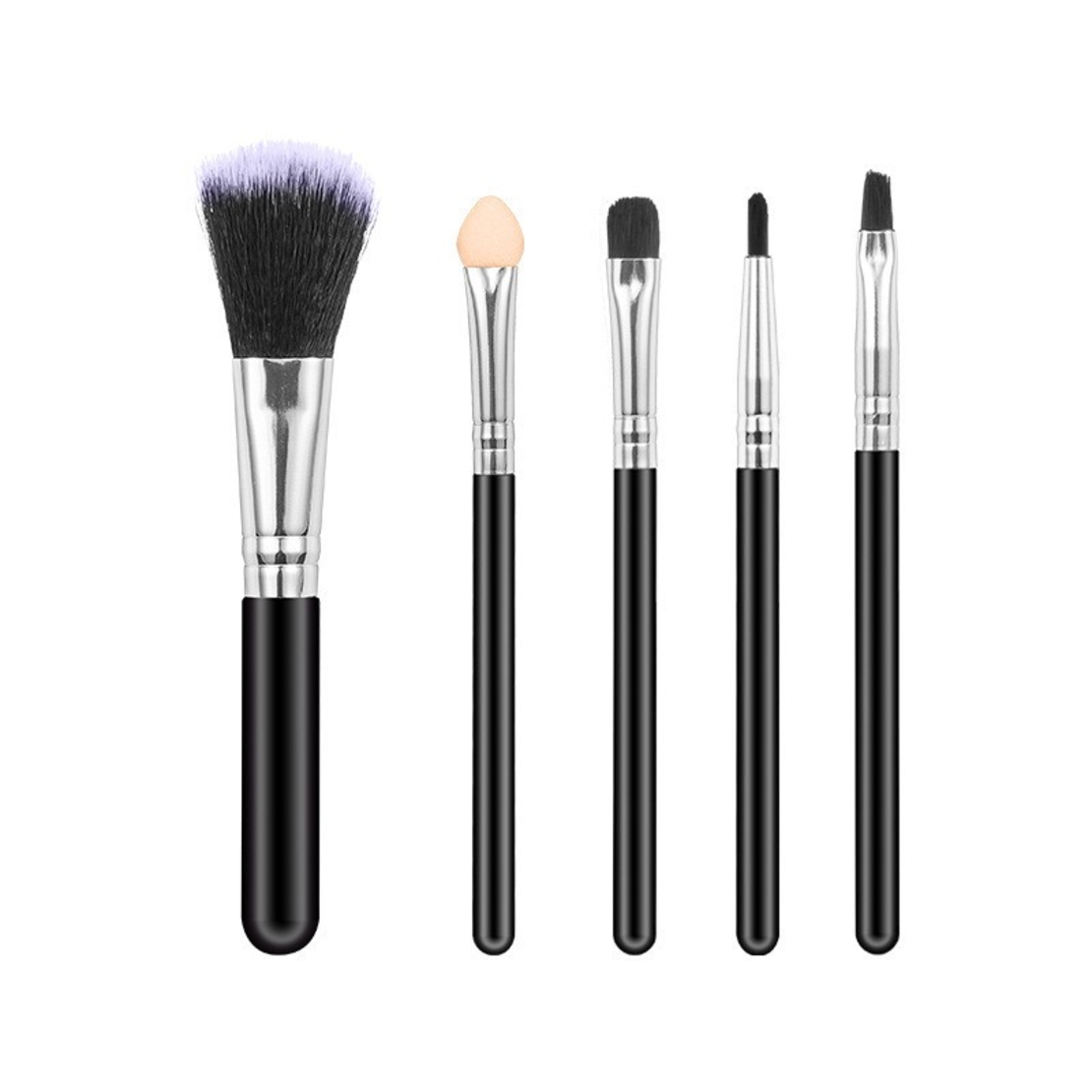 Set 5 Pensule de Machiaj, Flippy, de Voiaj, pentru Fard si Pudra, din Par Sintetic, Negru