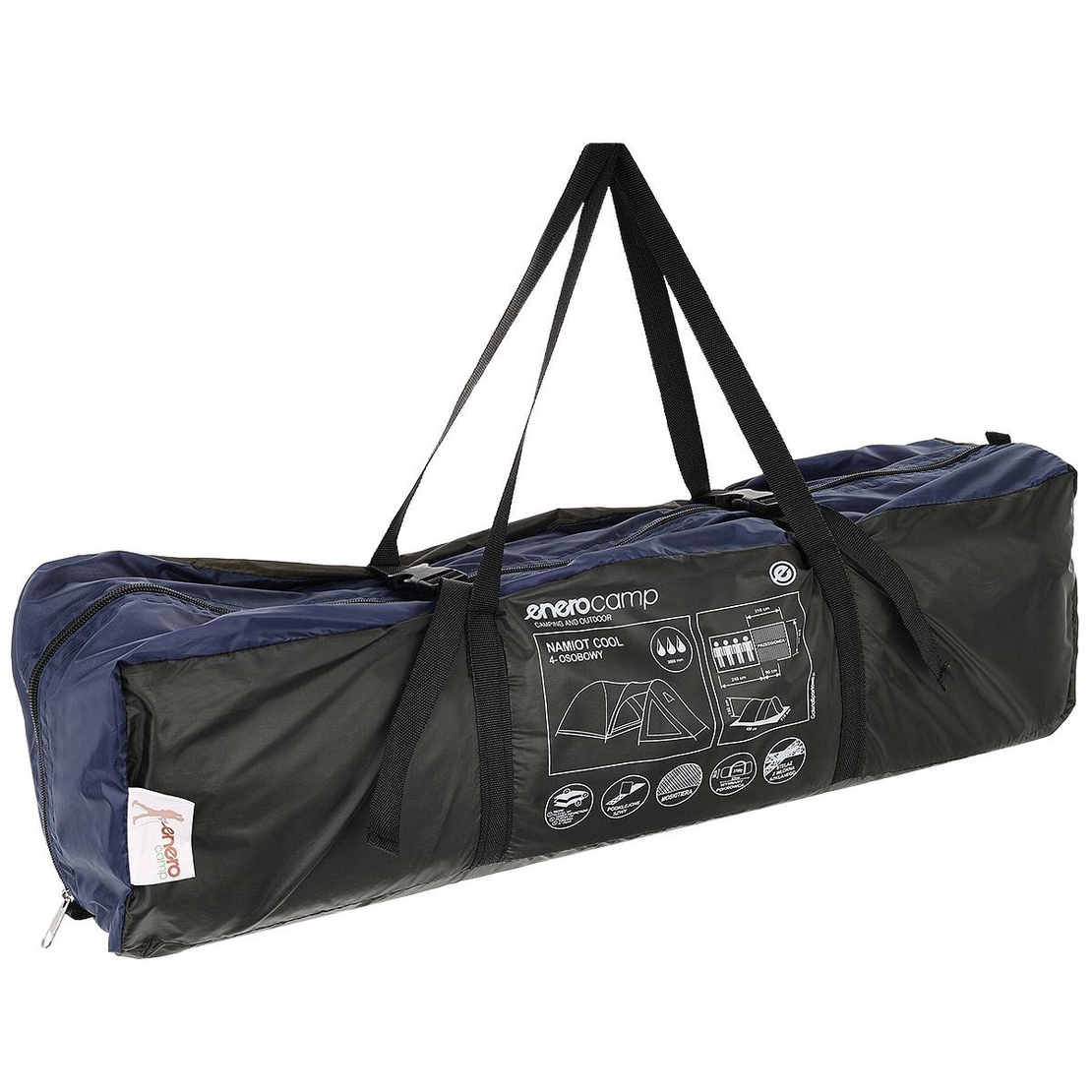 Cort camping 4 persoane cu antreu, impermeabil 3000 mm, 450x210x150 cm, negru si albastru
