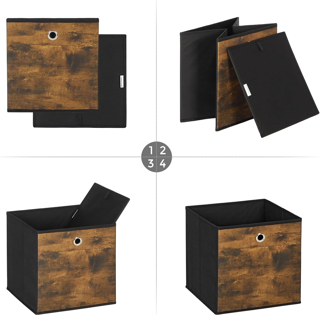 SONGMICS Set 6 cutii de depozitare, pliabile cu maner, material textil si oxford, 30x30x30 cm, maro rustic