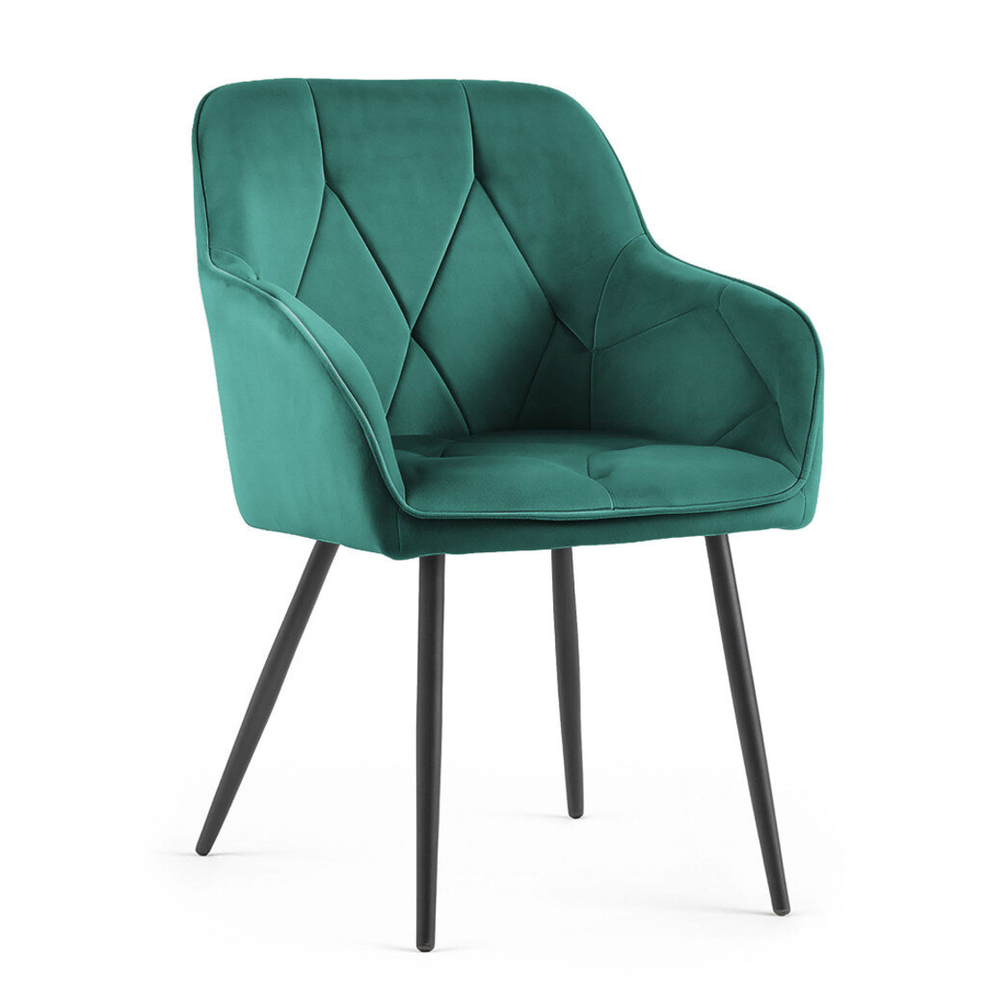 Set 6 scaune tapitate, Diamant, velur matlasat, 55x58x83 cm, verde smarald