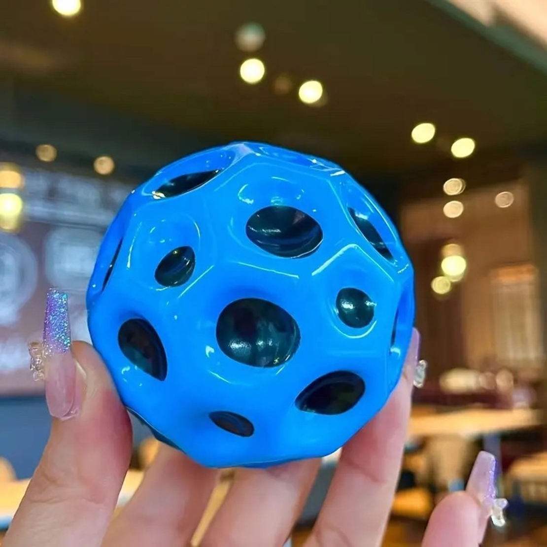 Minge Saltareata Hiperelastica, Flippy, Space Moon Ball foarte Elastica, Antistress pentru Copii, Diametru 66 mm, Albastru