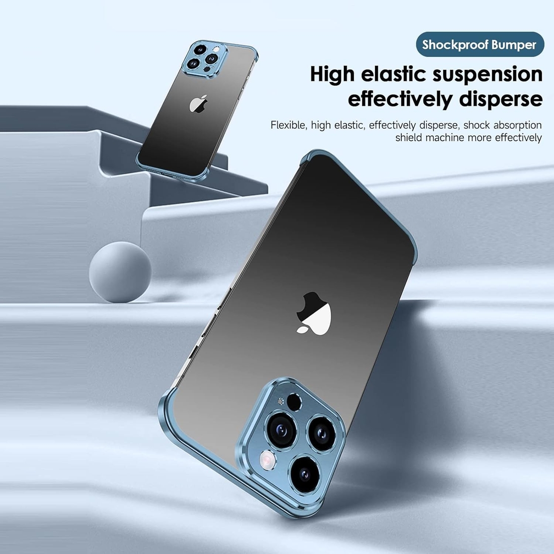 Husa Metalica Edgeless Compatibila cu iPhone 16 Pro Max, Vafy, Protectie pentru Colturi si Camera, Aliaj Aluminiu, Antisoc, Antizgariere, Albastru