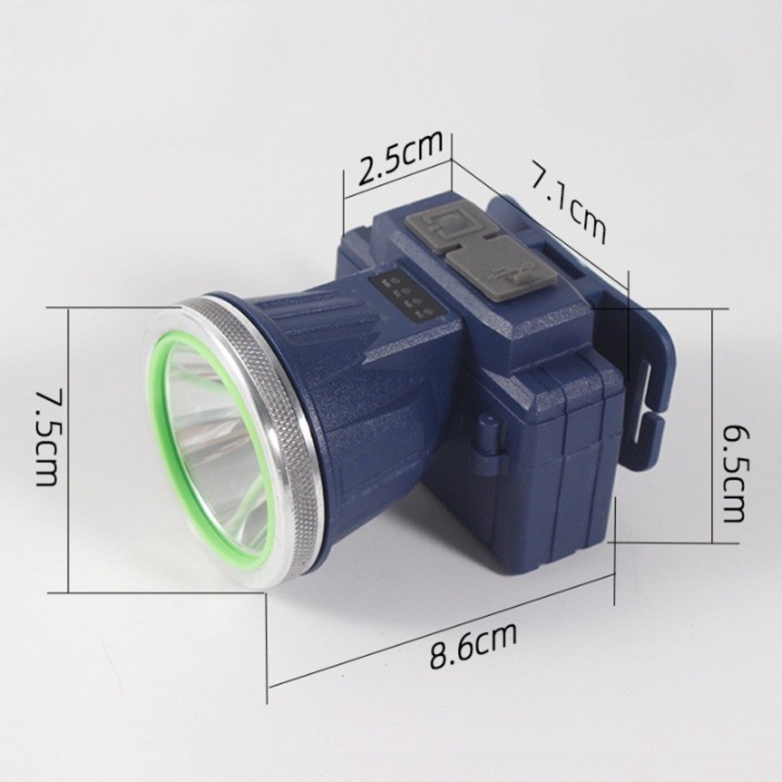 Lanterna LED de Montat pe Cap, Vafy, cu Raza Lunga de Zoom, Reincarcabila USB, Far Telescopic, Rezistent la Apa, Reglabil, pentru Pescuit in Aer Liber, Camping, Lumina Puternica, Lanterna, 8.6x7.5x6.5cm, Albastru