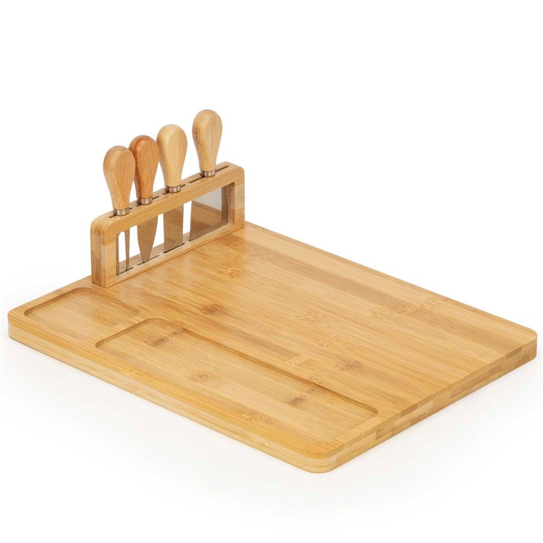 Set servire branzeturi cu platou din bambus si accesorii, 35x28x8 cm, maro natur