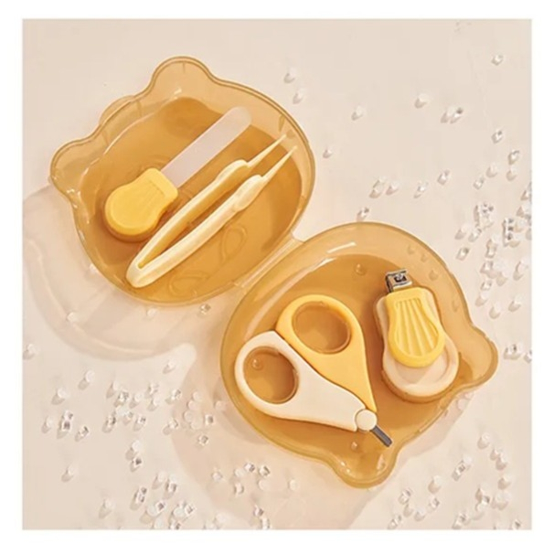 Set Ingrijire Unghii pentru Bebelusi, Flippy, Cutie de Depozitare in Forma de Ursulet, 10 x 9.5 cm, Galben