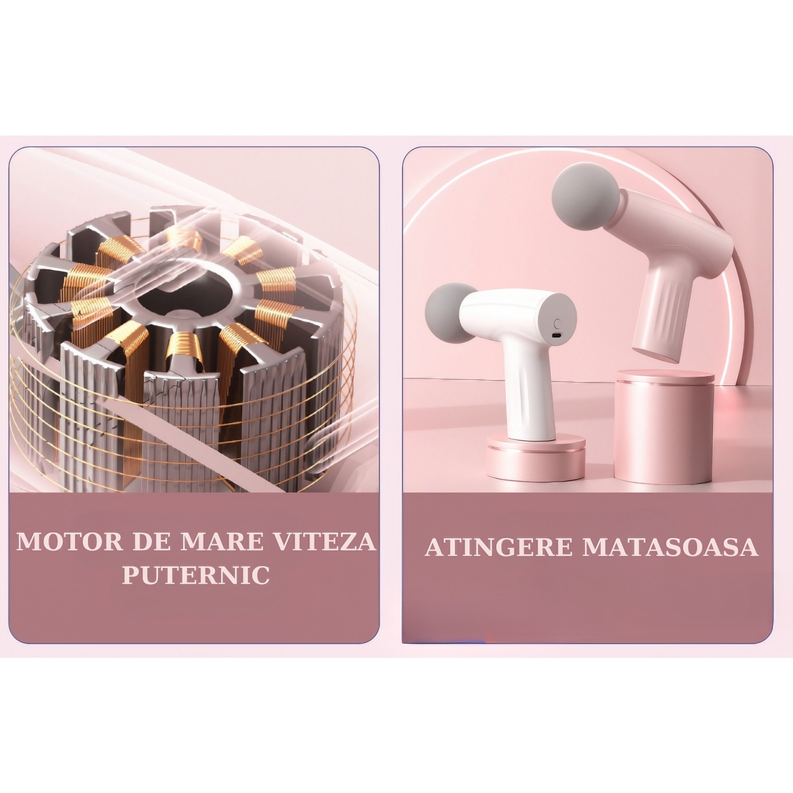 Mini Aparat de Masaj, Vafy, Tip Pistol, Incarcare USB Tip C, Portabil, Pentru Relaxare Musculara, Autonomie 120 Min, 3 Trepte de Viteza, Roz