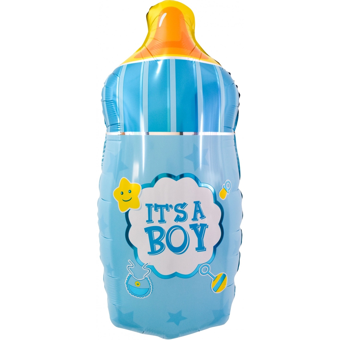 Balon din Folie Metalizata, Vafy, Mini Figurina Biberon, Model It's a Boy, Tematica Gender Reveal, 44x20 cm, Ambalaj Individual, Pai Inclus, Umflare cu Aer sau Heliu, Albastru