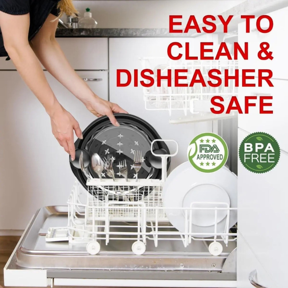 Tocator Manual pentru Carne, Vafy, cu Capac Transparent, Tocator de Pui Antiderapant, Manere Ergonomice, 25 x 25 x 5.5 cm, Negru