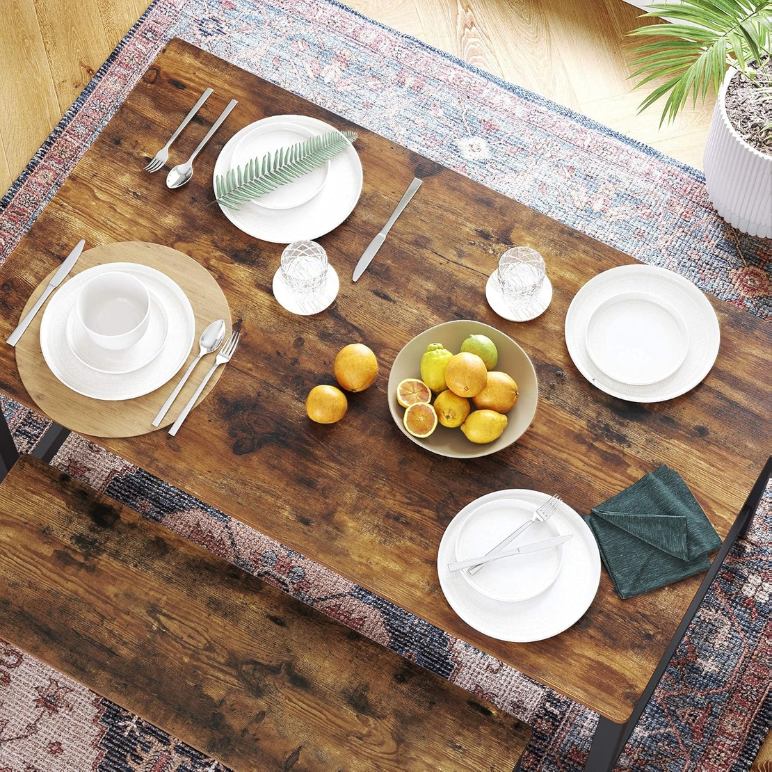 VASAGLE Masa de bucatarie pentru 4 persoane, cadru metalic, stil industrial, 120x75x75 cm, maro rustic