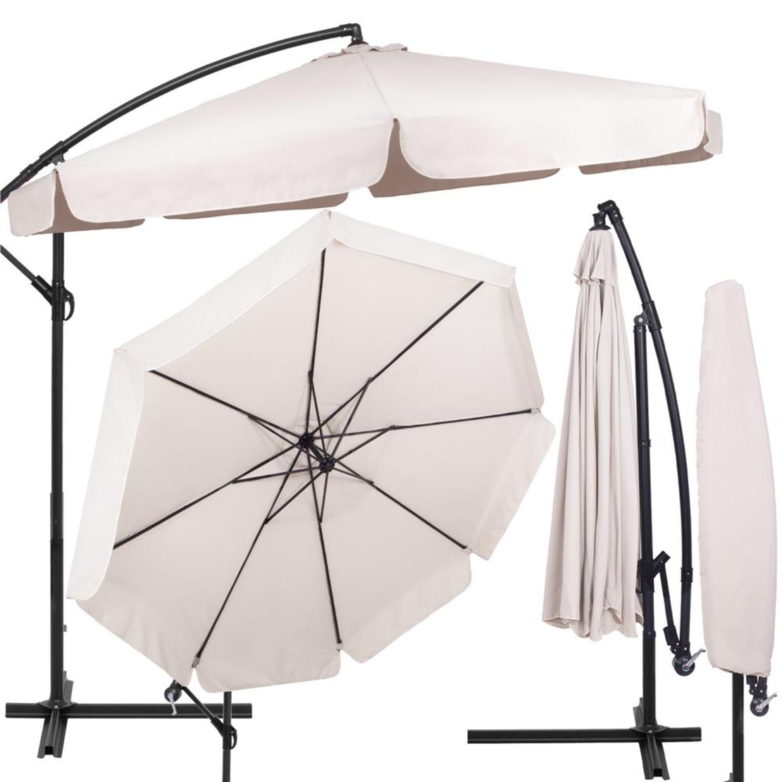 Umbrela de gradina cu brat lateral banana, cu husa, 300cm, bej
