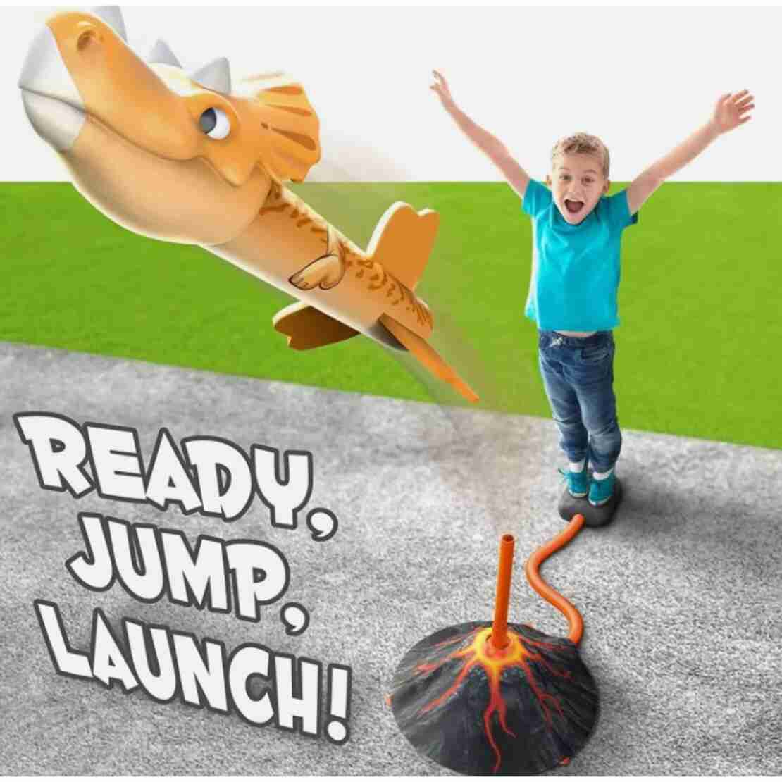Jucarie pentru Copii, Flippy, Lansator de Rachete cu Piciorul, un Singur Lansator, 3 Rachete Donozauri cu Lumini, 30 cm Inaltime, Model Vulcan, Multicolor