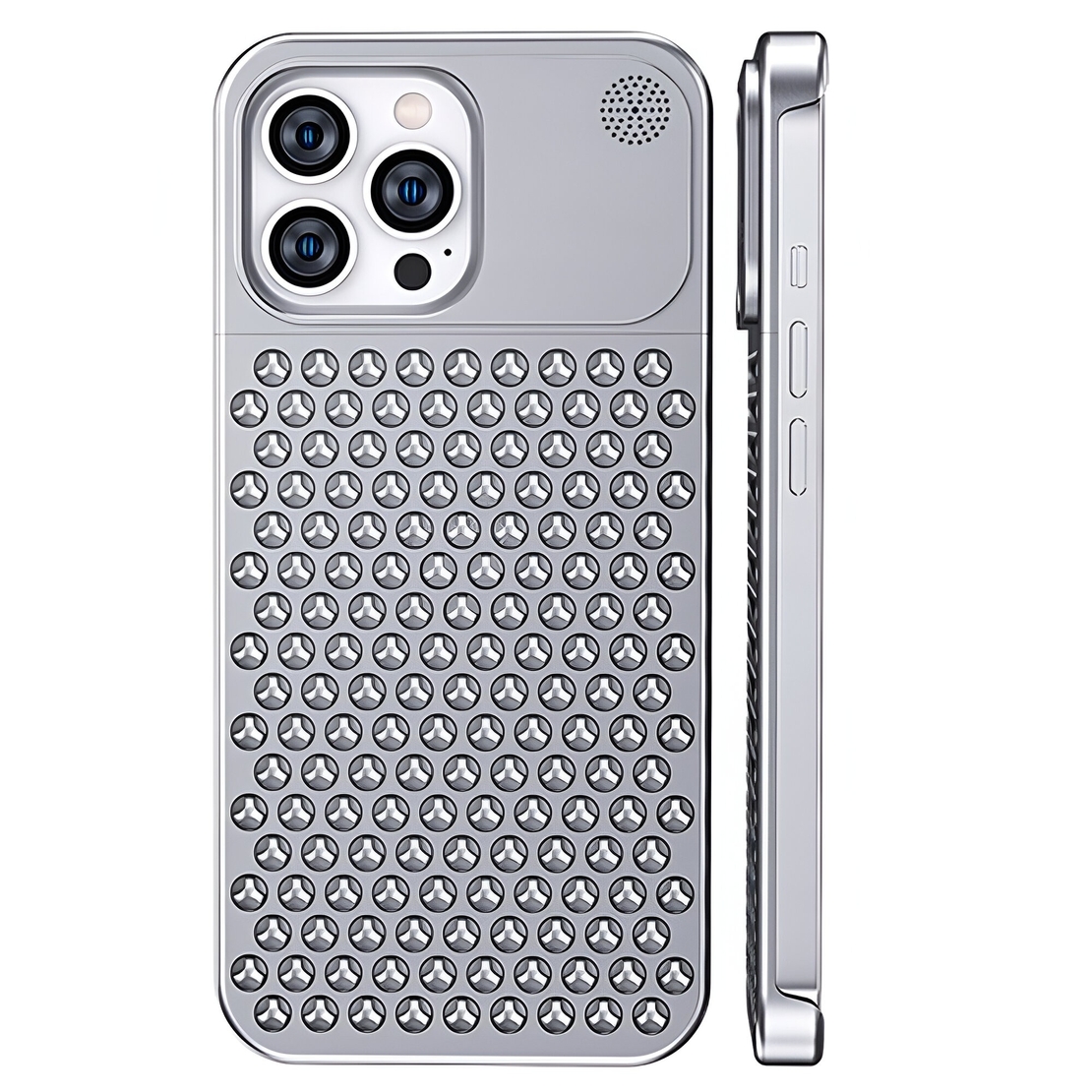 Husa Aromaterapia Compatibila cu iPhone 15 Pro Max, Vafy, Antisoc, Antizgariere, Protectie Camera si Supraincalzire, din Aliaj de Aluminiu, Argintiu