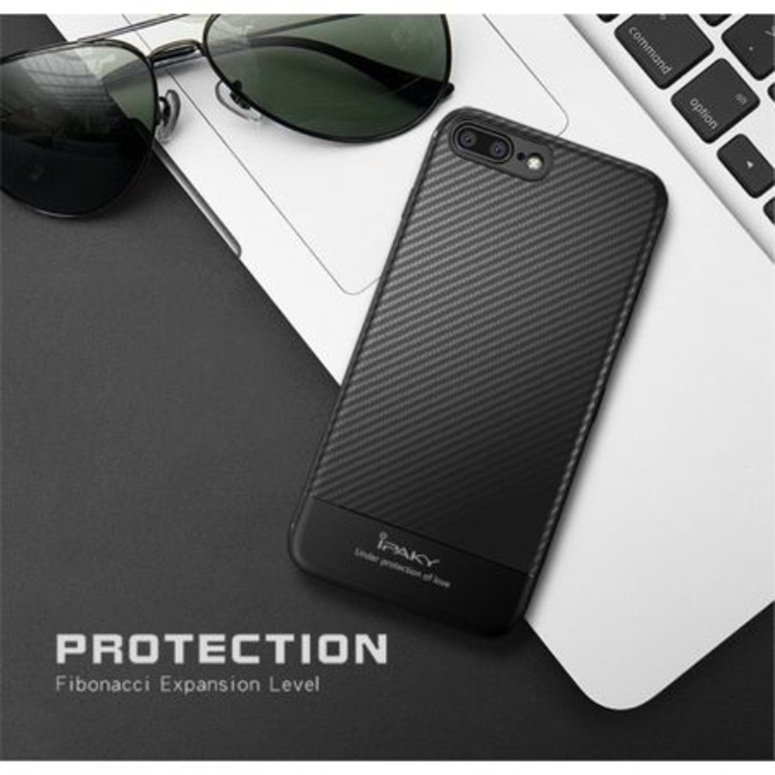 Husa Apple iPhone 7 Plus IPAKY Carbon Fiber Negru