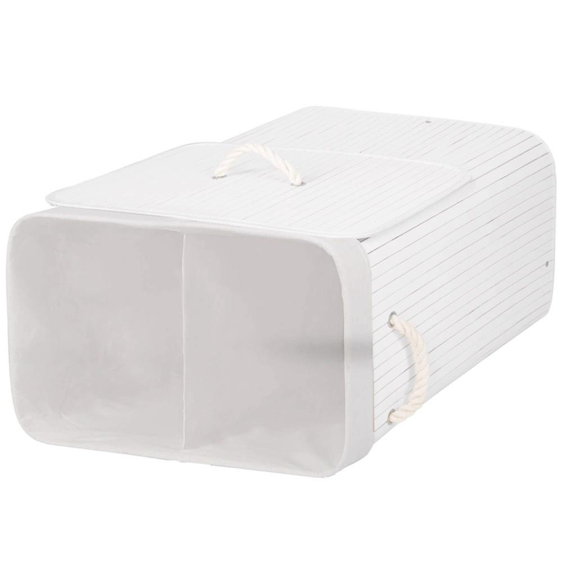 Cos de rufe cu capac si 2 compartimente, sac textil detasabil, 100 litri, 52x33x63 cm, alb si bej