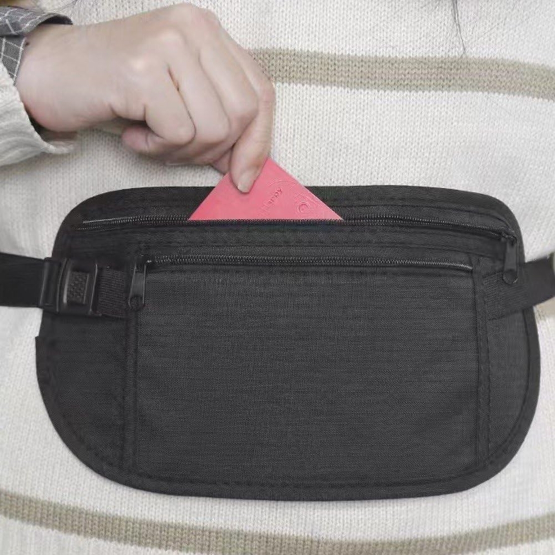 Borseta Anti-Furt, Flippy, 2 Compartimente, Reglabila, Unisex, pentru Documente, Carduri, Telefon, Negru