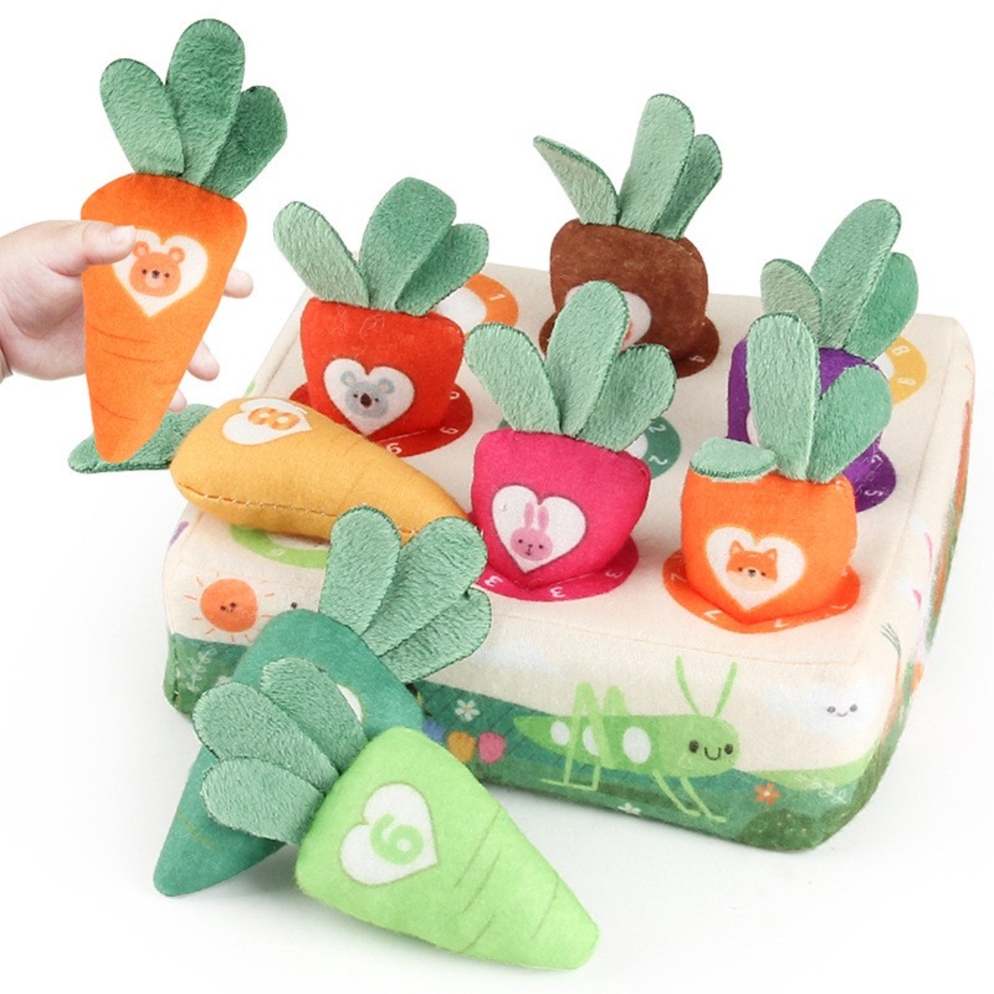 Jucarie Interactiva Montessori, pentru Copii, de Sortat pe Culori, Flippy, 9 Morcovi si Suport, Multicolor