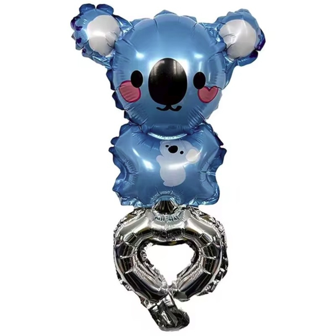 Balon din Folie Metalizata, Vafy, Figurine Animalute, Tip Bratara, Model Koala, Ambalaj Individual, Pai Inclus, Umflare cu Aer sau Heliu, Albastru