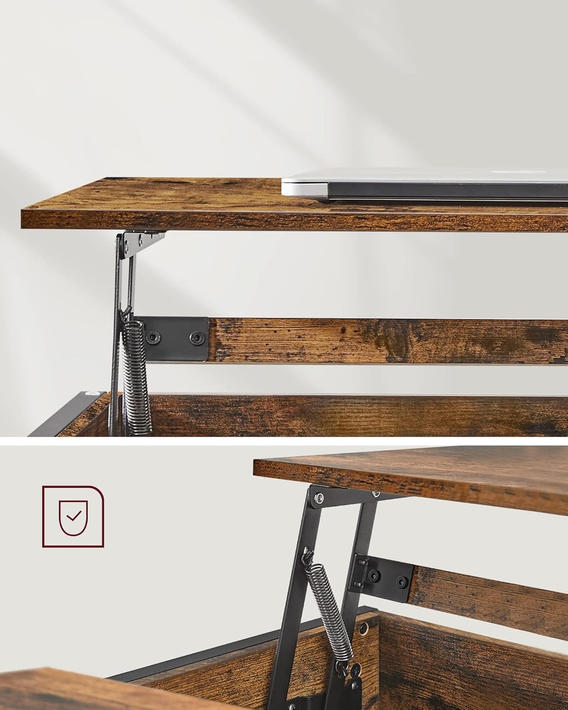 VASAGLE Masa de cafea cu inaltime reglabila, spatiu de depozitare ascuns, 60x100x(48-62) cm, maro rustic