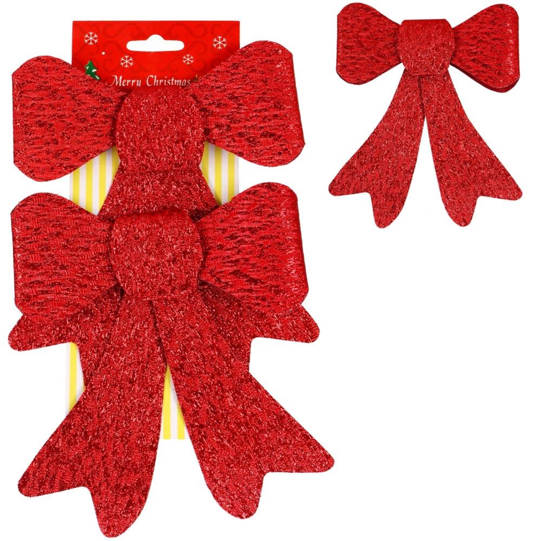 Set 2 ornamente pentru bradul de Craciun, fundita, 18cm, rosu