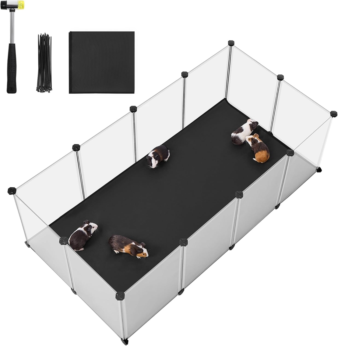 SONGMICS Tarc animale mici modular cu placi de baza si covoras impermeabil, 143x73x46 cm, transparent