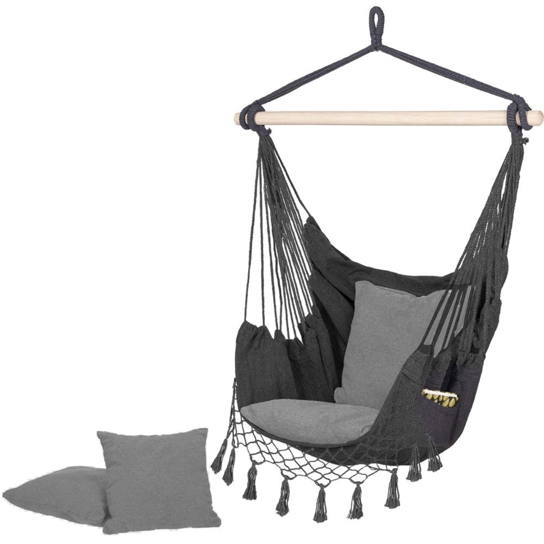 Hamac tip leagan suspendat pentru casa sau gradina, gri cu perne, 130x100cm, 150kg