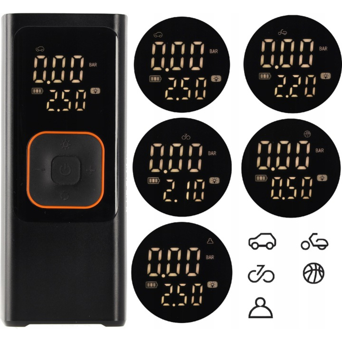 Compresor anvelope portabil auto 12V, acumulator 7500 mAh, 150 PSI cu manometru, lanterna LED si functie powerbank, reincarcare USB