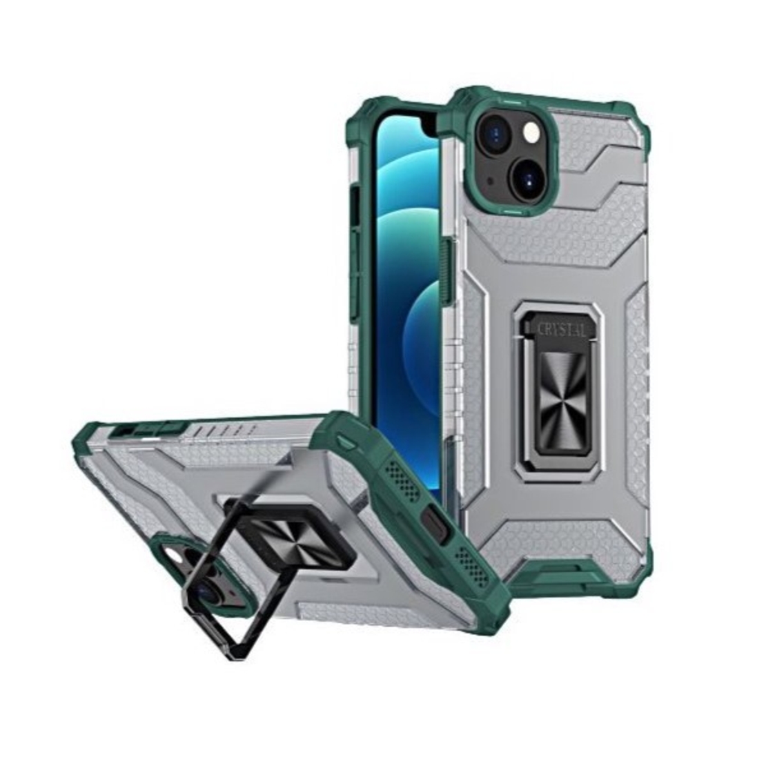 Husa de protectie Vafy compatibila cu Apple iPhone 13 Acrylic Armor cu suport Verde Inchis