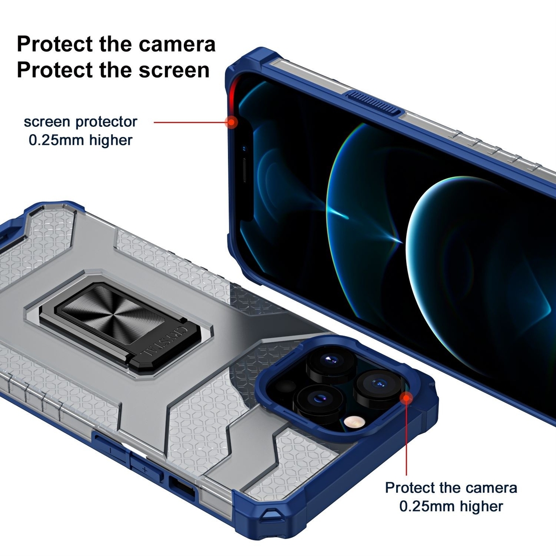 Husa de protectie Vafy compatibila cu Apple iPhone 13 Pro Acrylic Armor cu suport Albastru