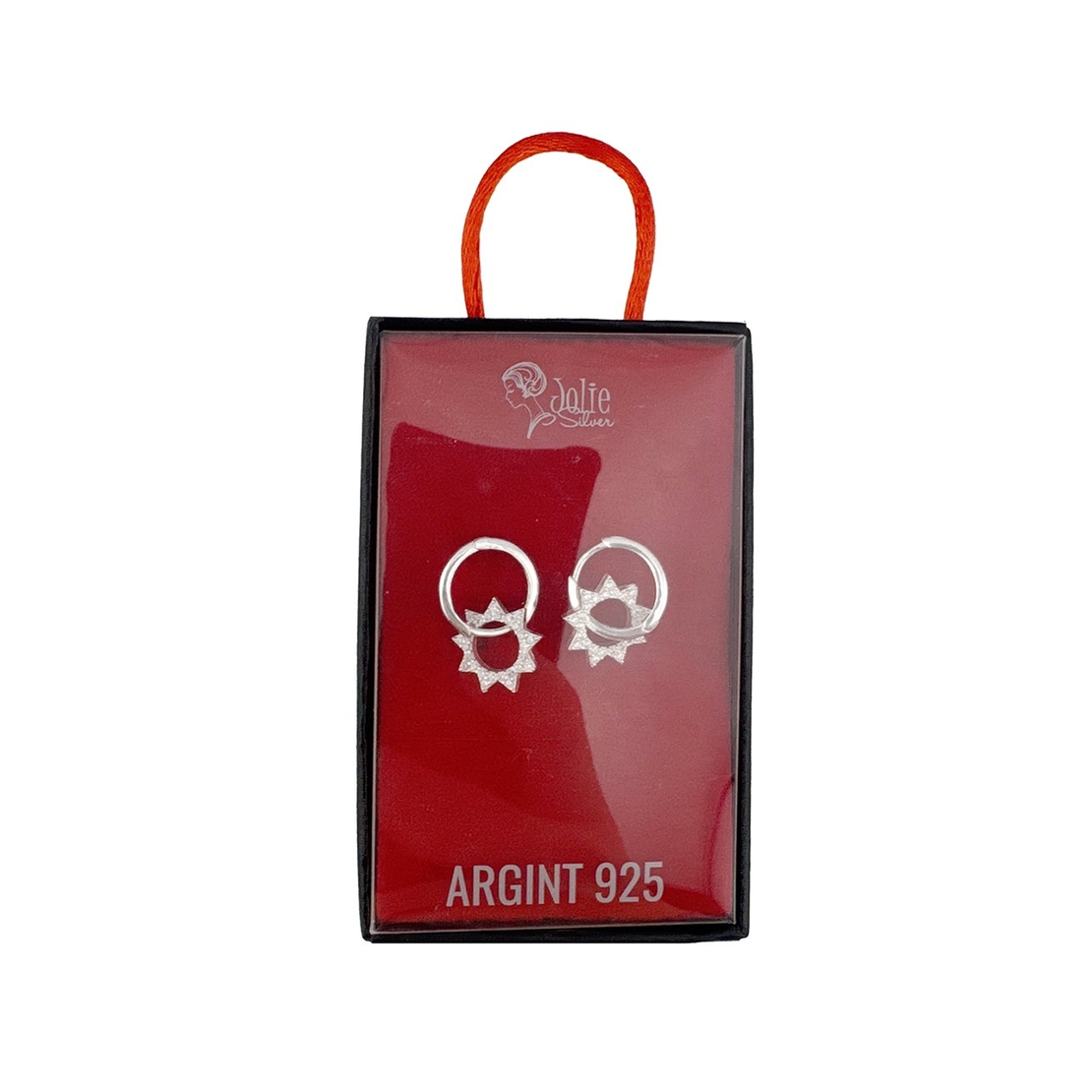 Cercei din Argint 925, Jolie Silver, pentru Dama, Model Soare cu Cristale, 2.55 g, Design Elegant si Romantic, Argintiu