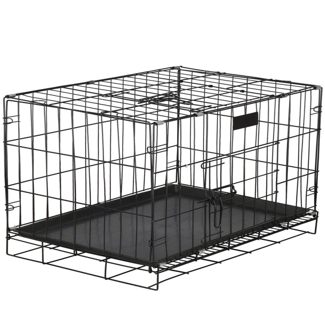 Cusca pentru animale, 2 usi, Pliabila din metal, XL, Negru, 93x67x56 cm