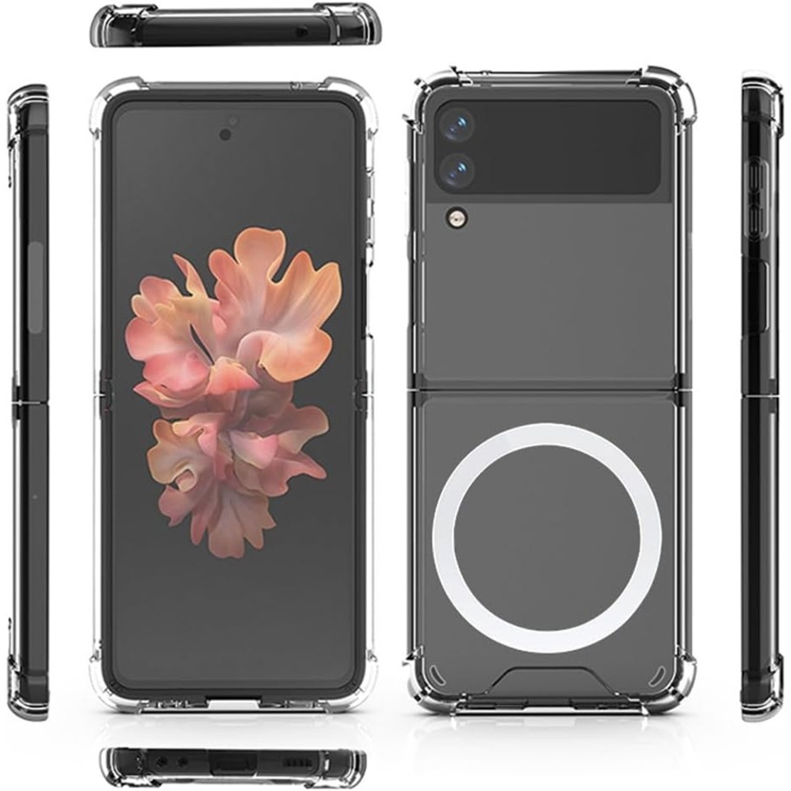 Husa de protectie Vafy compatibila cu Samsung Z Flip 5, MagSafe Blister, gaura mare camera, transparenta