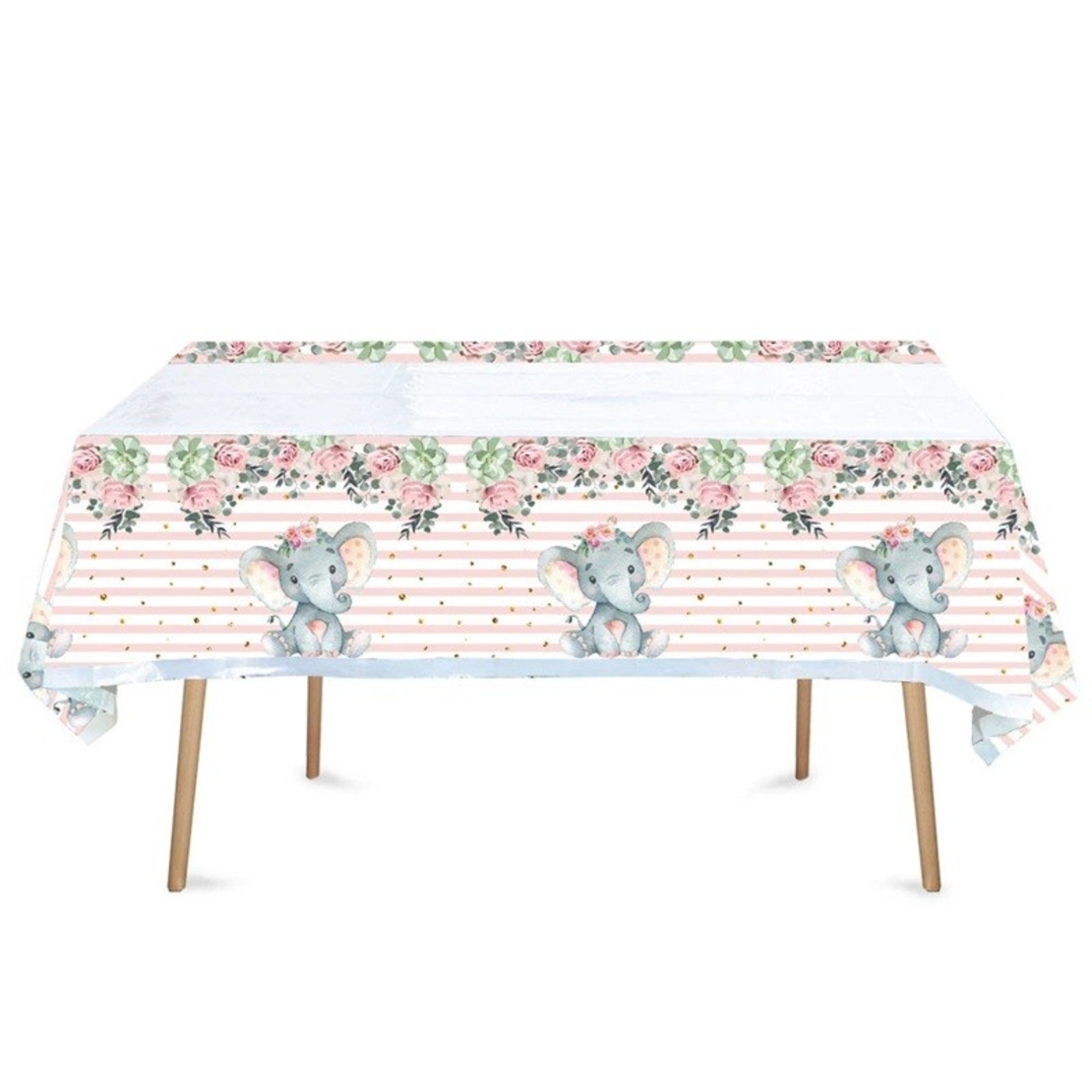 Fata de Masa, Flippy, din Plastic, Imprimeu Elefanti, 180 x 108 cm, Roz