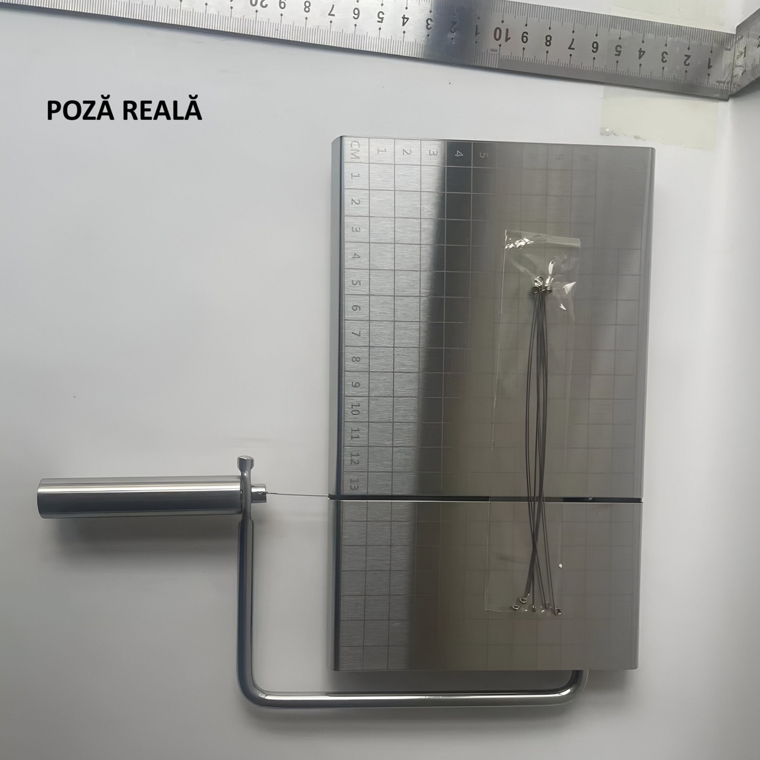 Feliator de Branza, Flippy, din Otel Inoxidabil, 5 Fire de Rezerva, Maner Ergonomic, Scara de Masurare, 24x21cm, Argintiu
