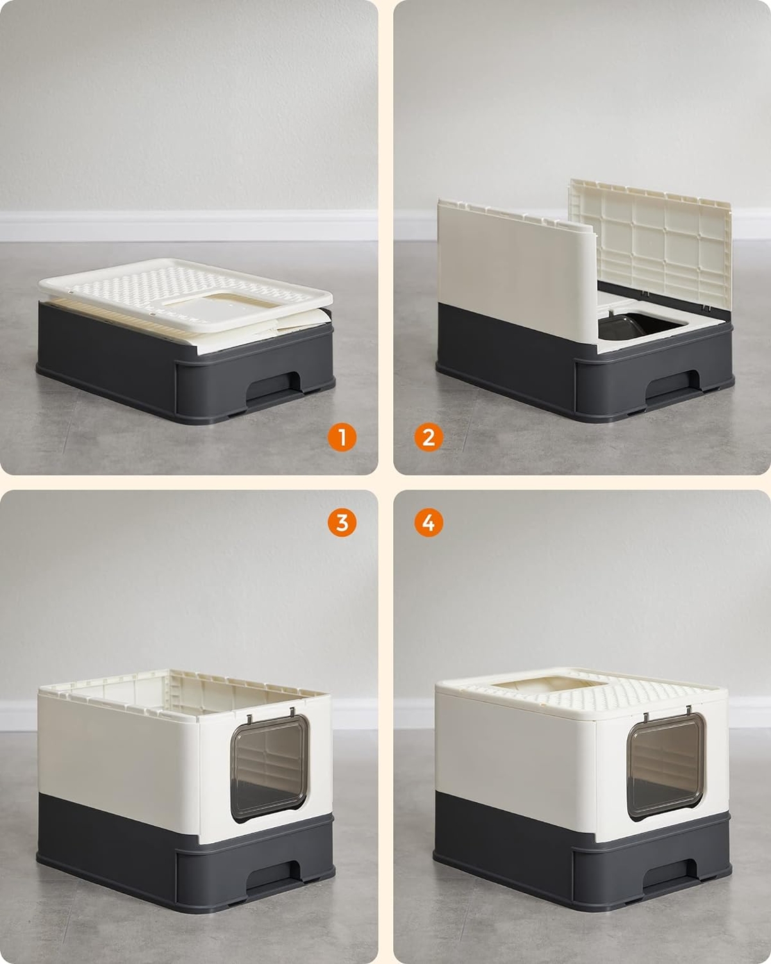 FEANDREA Litiera pentru pisici cu capac, tava extensibila, pentru pisici de pana la 15 kg, 54x43x38cm, bej negru