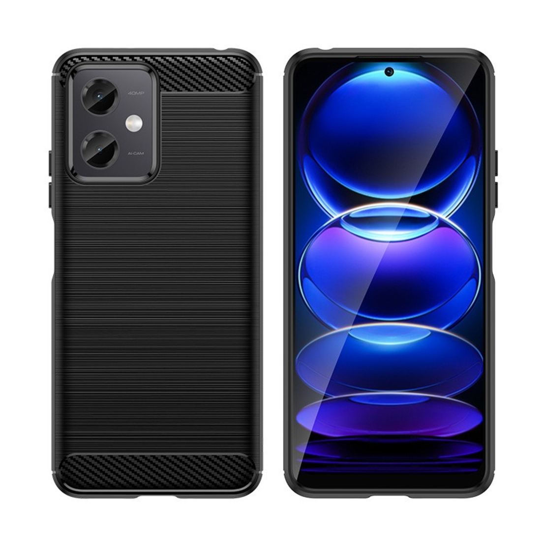Husa Protectie pentru Xiaomi Redmi Note 12 5G, Vafy, din Silicon TPU Moale, Textura Periat, Anti Cadere, cu Element Carbon, Negru