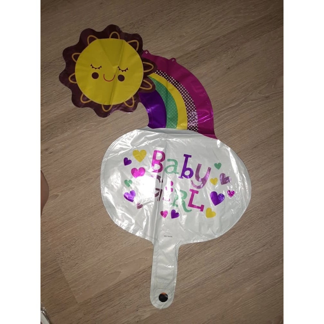 Balon din Folie Metalizata, Vafy, Figurina Soare si Nor, Tema Botez, 60x53 cm, Ambalaj Individual, Pai Inclus, Umflare cu Aer sau Heliu, Roz