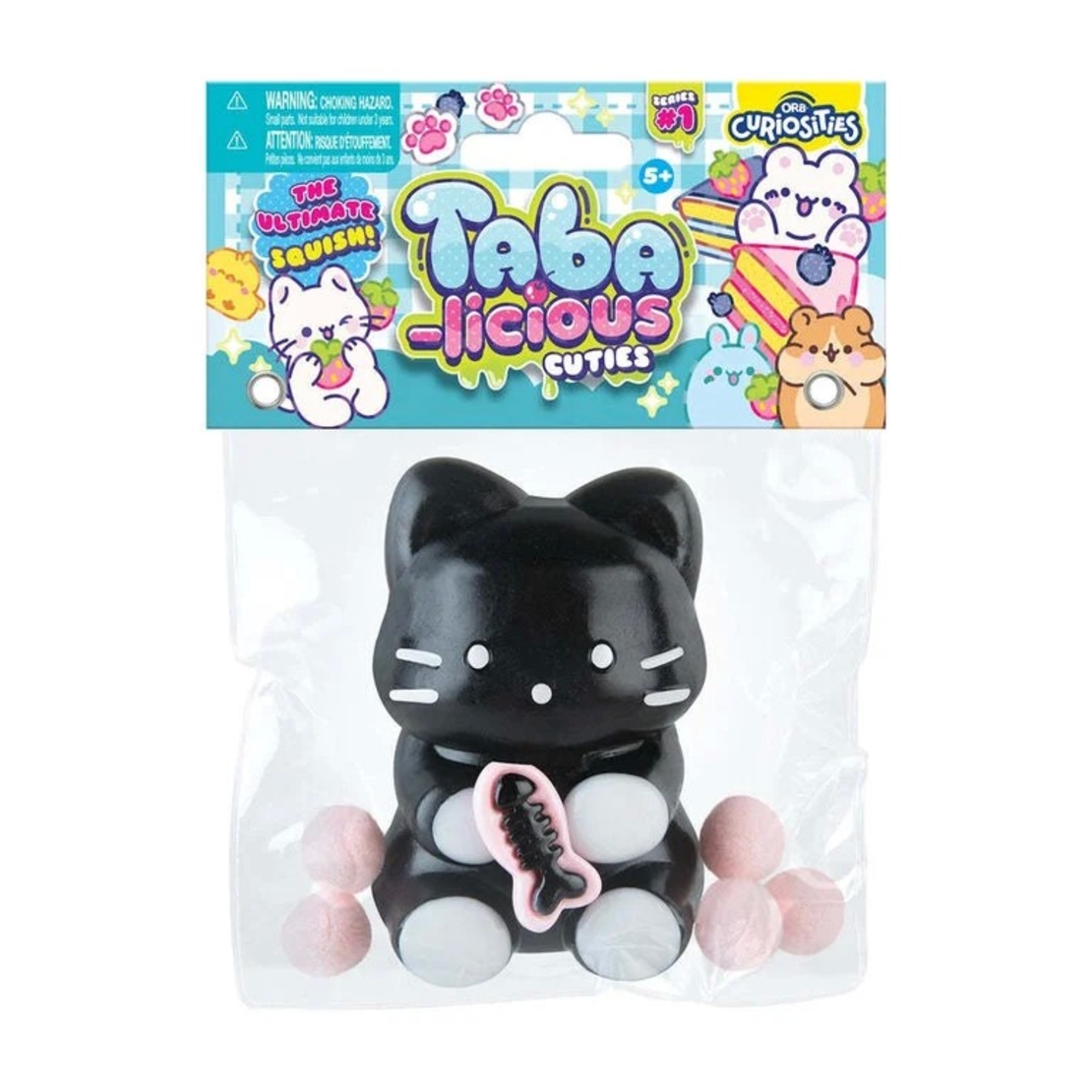 Jucarie Antistres Squishy, Flippy, cu Revenire Lenta, Squeeze Pinch Family, Model Pisicuta, 10cm x6cm Ambalaj Transparent, 70 gr, Negru